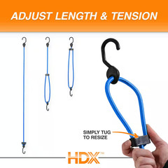 22 In. to 32 In. Adjustable Super Strong Bungee, Blue (2-Pack)