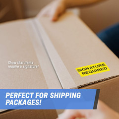 Signature Required Stickers (4 x 2 inch, Yellow, Rectangular – 300 Labels) Signa