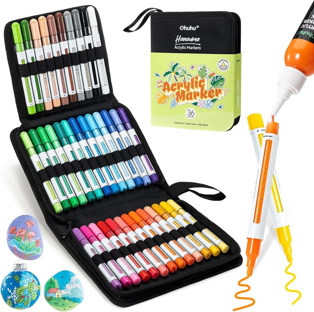 Acrylic Paint Markers Refillable 36 Colors Acrylic Markers High Opacity Paint