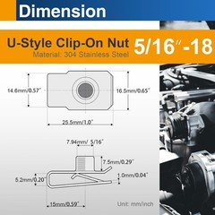 20 Pack 5/16-18 Extruded U-Nuts 304 Stainless Steel U Clip Car Clips Fasteners