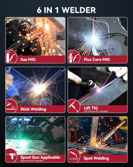 ARCCAPTAIN MIG Welder 200Amp 6 in 1 Aluminum LED Stick/Lift TIG + Welding Helmet