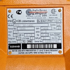 ITALVIBRAS MVSI 36-1680 Single Phase 115VAC Vibrator 1659 lbs 3600 RPM – NEW