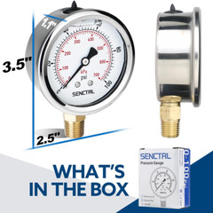0-100 Psi Glycerin Liquid Filled Low Pressure Gauge, 2.5″ Dial Size, 1/4″ NPT Lo