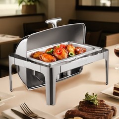 Uimoso 15Qt Roll Top Chafing Dish Set Full-Size Pan Stainless Steel w/ Clip