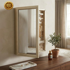 Hives & Honey Jamie Wall Mounted Jewelry Mirror Cabinet, Champagne – Hidden Jewe