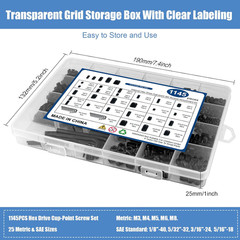 1145PCS 25 Sizes Metric & SAE Set Screw Assortment Kit12.9 Class Alloy Steel In