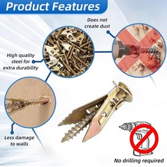180 PCS Self-Drilling Drywall Anchors KIT – 90 Metal Winged Zinc Plated Drywall