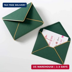 50 Pack A7 Envelopes Dark Green 5 x 7 Self-Adhesive V Flap Envelopes with Gold B