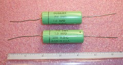 QTY (2) 1uf 200V 10% AXIAL MOLDED MYLAR TUBULAR CAPACITORS PM2W1 CDE NOS