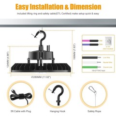 4Pack 200W-30000LM LED High Bay Light with US Plug Cable UFO Light for Warehouse