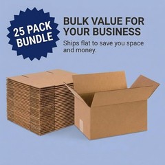 Durable 12″L x 8″W x 6″H Corrugated Boxes – 65 lbs Support, Eco-Friendly 25-Pack