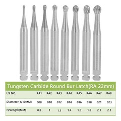 5pcs Dental Round Carbide Bur RA 1# -RA 8# for Slow Speed Latch Type Handpiece