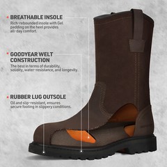 HISEA NINGO Men Steel/Soft Toe Wellington Work Boots Leather Western Cowboy Boot