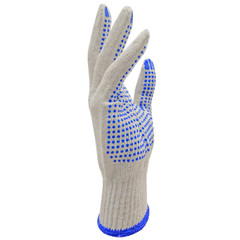 PVC-Dotted String Knit Gloves, Natural White/Blue, 12 Pairs