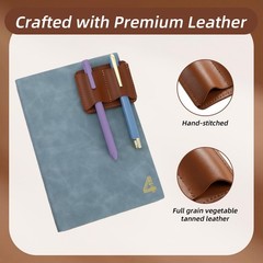 Leather Pen Holder for Notebook 2.9 x 2.3Inch Pen Holder Clip Double Slot Pen…
