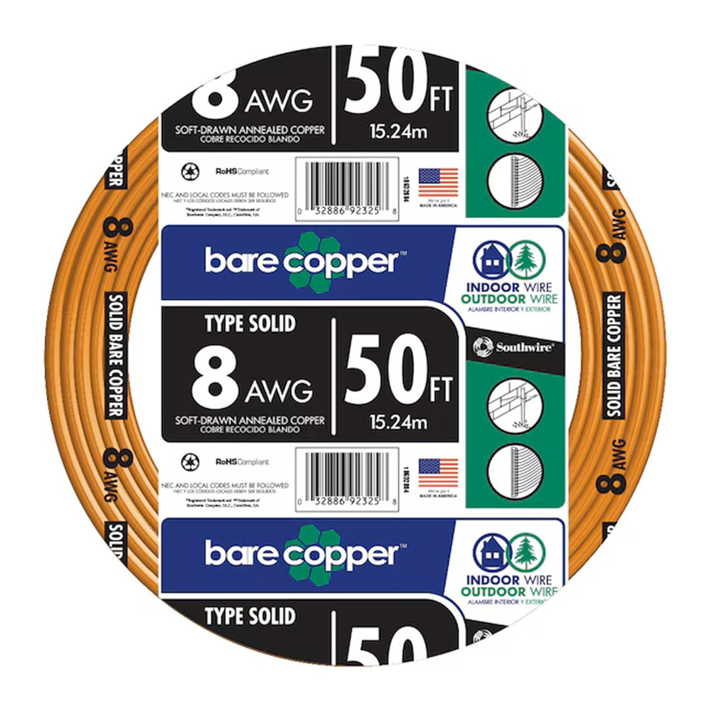 8-Gauge Bare Copper Wire – Solid Soft‑Drawn Uninsulated Copper Conductor for Gro