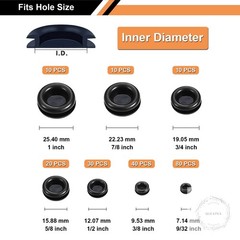200Black Rubber Hole Plugs Assortment for Auto Body and Sheet Metal, Flush Head