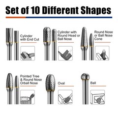 10pcs Die Grinder Bits w/ 1/4″ Shank, Tungsten Carbide Burr Set for Metal Steel