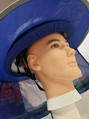 BLUE Hard Hat Sun Shade Visor Full Brim Mesh Neck HI VIS REFLECTIVE STRIPE