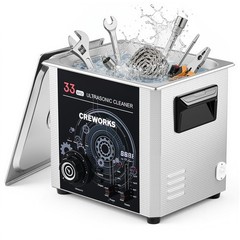 CREWORKS 33kHz 10L Ultrasonic Cleaner w Degas Gentle Mode Built-in Drain Valve