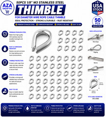 50Pcs 1/8″ M3 Stainless Steel Thimble for Diameter Wire Rope Cable Thimbles Rigg