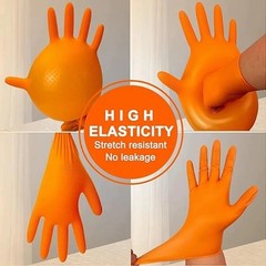 Heavy Duty Orange Industrial Nitrile Extra Thick Gloves with Textured Grip 8-mil