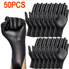 50/10PCS Disposable Black Nitrile Gloves Latex Free Waterproof Durable Suitable