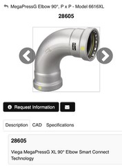 3” VIEGA MegaPressG 28605 90º ELBOW CARBON STEEL PxP Press Gas Pipe Fitting