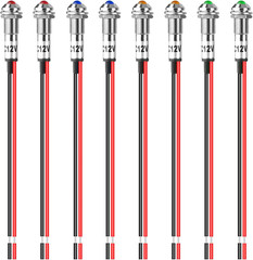 Linkstyle 8Mm 12V LED Indicator Light: 8PCS Panel Mount, Waterproof Metal Dash L