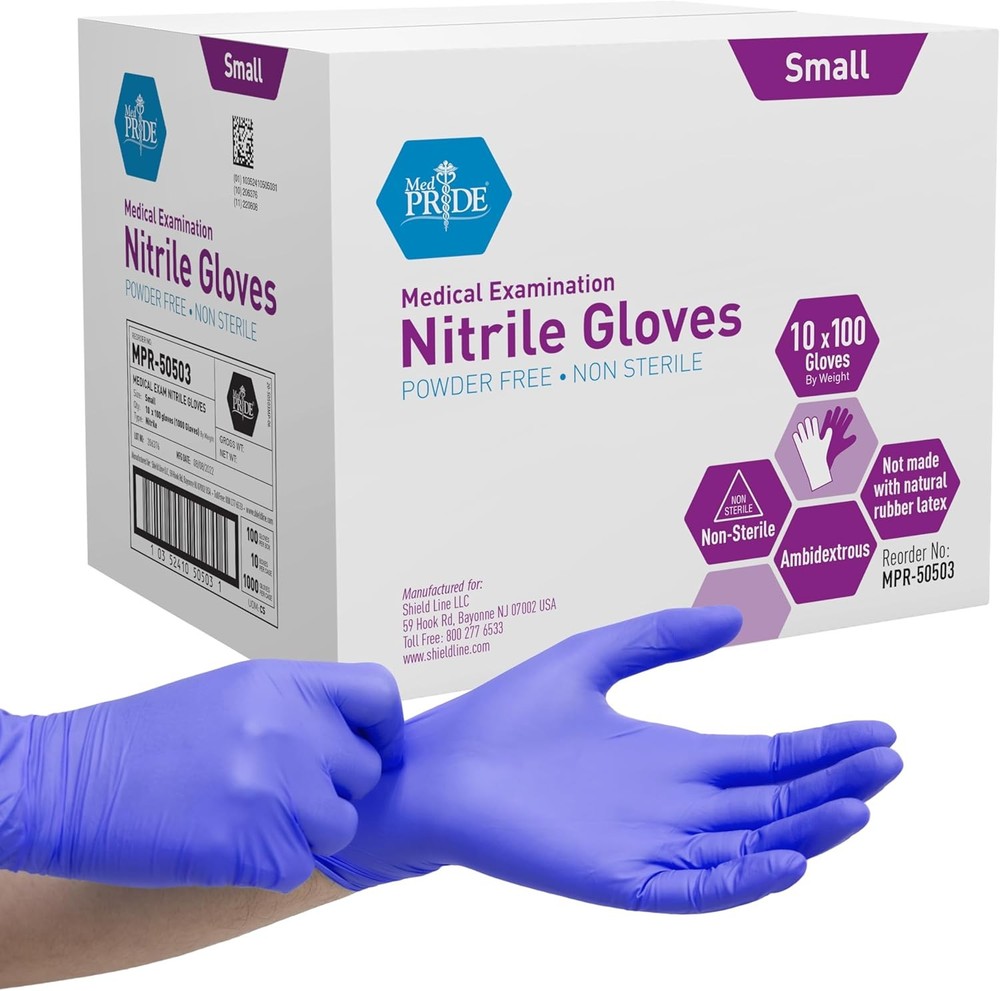 MedPride Powder-Free Nitrile Exam Gloves, Small, Case/1000(100 Count (Pack of 10