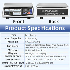 Precision Digital Counting Scale 30Kg/66Lb for Small Parts and Coins