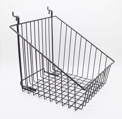 FixtureDisplays 12″ x 12″ Metal Gridwall Slatwall Basket w/ Hooks – Black