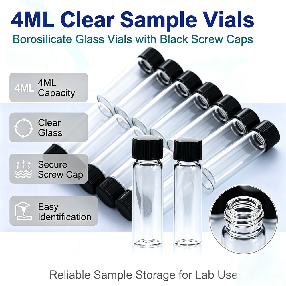 100 Pcs 4ml Glass Vials with Screw Caps Clear Liquid Vial Sample Vials Lab Vials