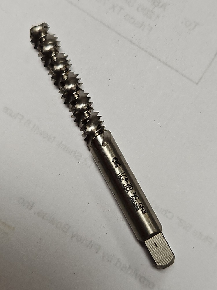OSG 1/4-20 UNC 3 Flute 3B Bottoming Spiral Flute Tap HSS, Bright Finish
