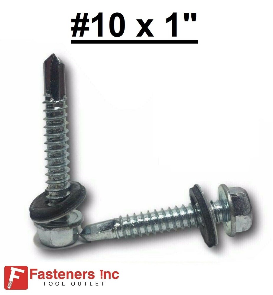 #10-16 x 1″ Hex Rubber Washer Self Drilling Screws Roofing Siding 5/16″ Drive
