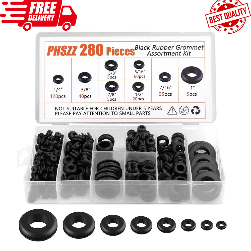 280 Rubber Grommets Kit Hole Gaskets Assortment Wiring Car Auto Firewall 8 Sizes
