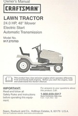 Sears Craftsman 24.0 hp 48” DYT4000 Lawn Tractor 917.275703 Owner & Parts Manual