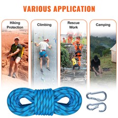 VEVOR 10.5 mm Static Climbing Rope 9.7M(32ft) Outdoor Rock Climbing Rope Blue