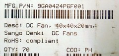Sanyo Denki San Ace 40 Fan Model 9GA0424P6F001 24V 0.04A 40x40x20mm