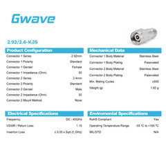 2.92mm Female to 2.4mm Male Adapter, DC – 40GHz