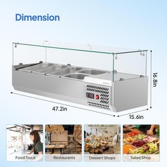 ROVSUN 47″ Condiment Refrigerated Countertop Salad Prep Station w/ Glass Shield
