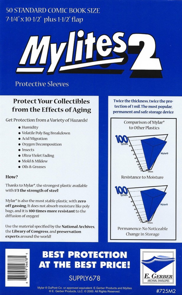 Mylites 2 Mil Comic Book Standard Size 7 1/4 x 10 1/2 Plus 1-1/2 Flap Pack of