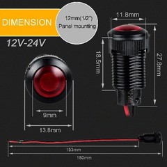 5pc 12V 24V LED Indicator Light Plastic Black Signal Dot Lamp 12mm Mounting