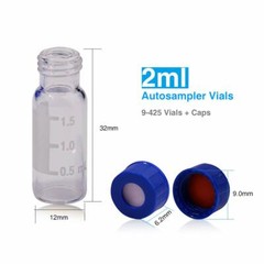 100Pcs 2ml Sampler Vials+9-425 Amber/Clear Vial w/Blue Screw Caps Writing Patch
