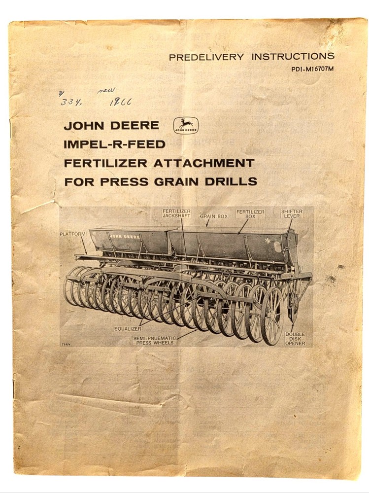 John Deere Fertilizer Attachment For Press Grain Drills Predelivery Instructions