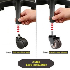 2 Inch Office Chair Wheels (Set of 5), Heavy Duty Grey Rubber Chair Casters Repl