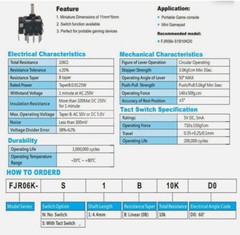 5Pcs/set FJR06K-S Small joystick with switch potentiometer B10K USA