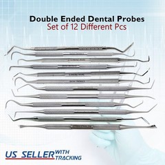 12 Piece Dental Probe Pick Tool Instrument Set German Stainless Steel Scalers