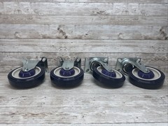 HUBERT Caster Blue Polyurethane Top Plate 2 Swivel &2 Fixed 5″ Wheel 50880 Set-4