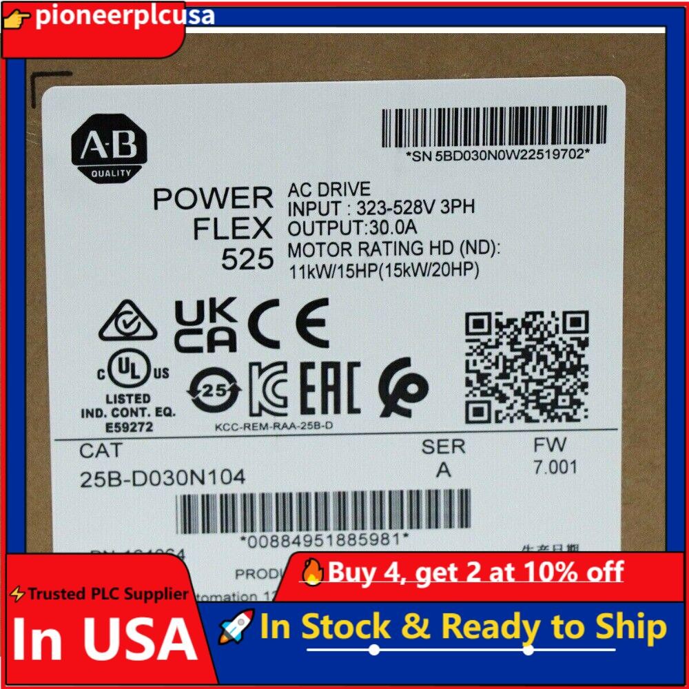 25B-D030N104 PowerFlex 525 15kW 20Hp AC Drive New AB 25BD030N104 US Free Tax